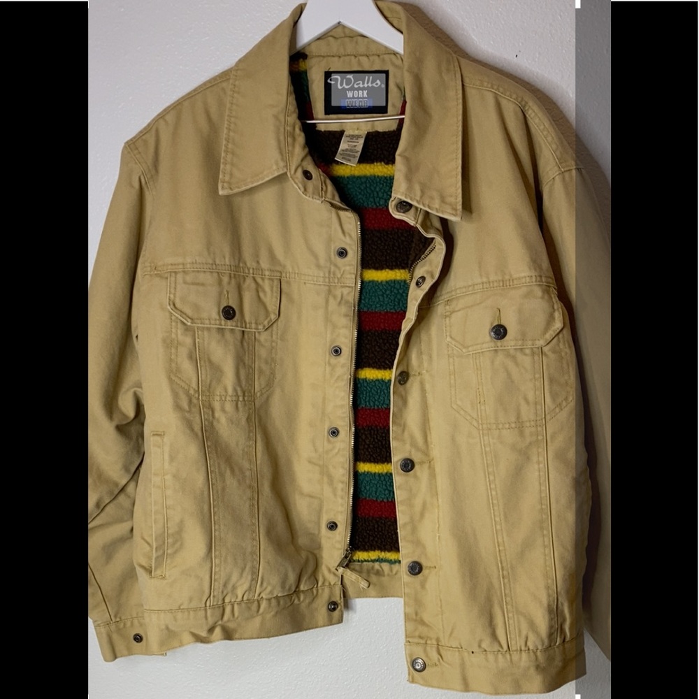 WALLS  WORK ZONE  MEN'S X-LARGE RASTA STRIPED  SHERPA LINED  TRUCKER JACKET